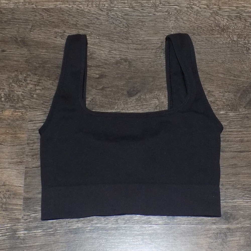 DSG Seamless Ribbed Crop Top Women S M Black Good Square Neck Stretch